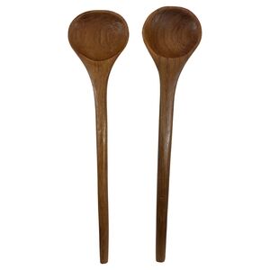 Vintage Mid Century Wooden Serving Spoons Hand Carved Wood Utensils MCM